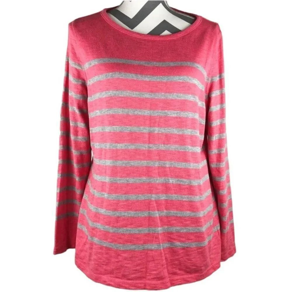 Talbots Salmon Grey Stripe Sweater size Medium